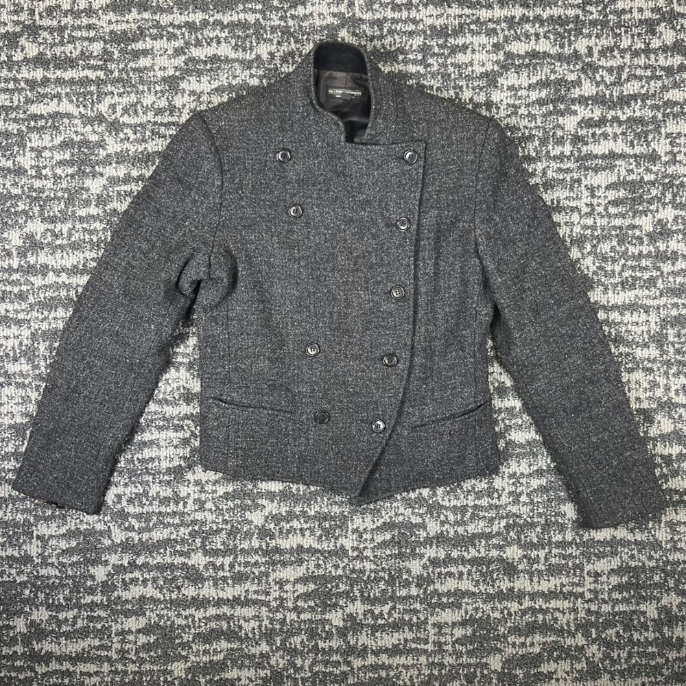 The J.Peterman Company Jacket Womens 6 Grey Wool Double Breasted Military Buckle
